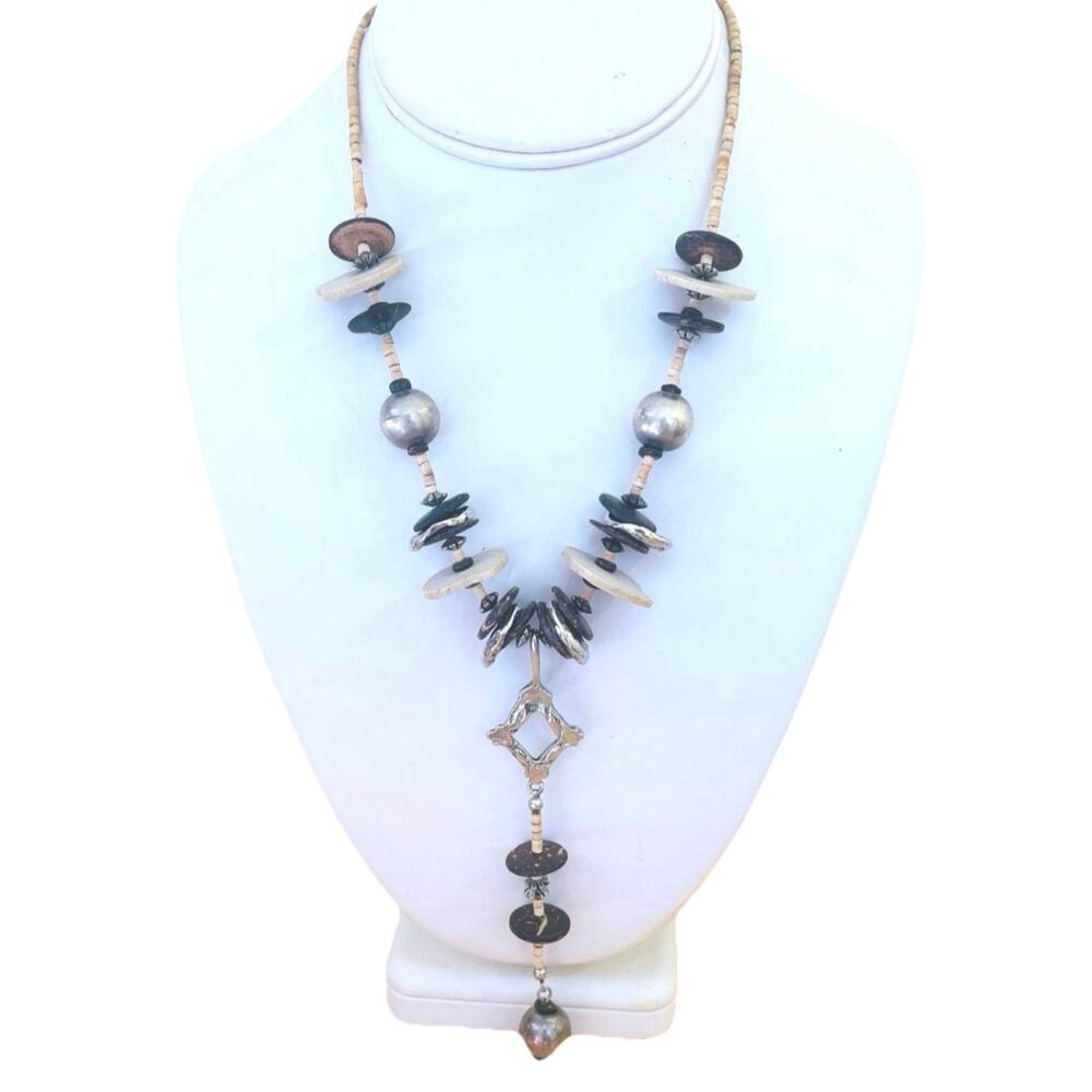 Vtg Robert Rose Southwestern Boho Tribal Collar Necklace Pendant Disc Bead